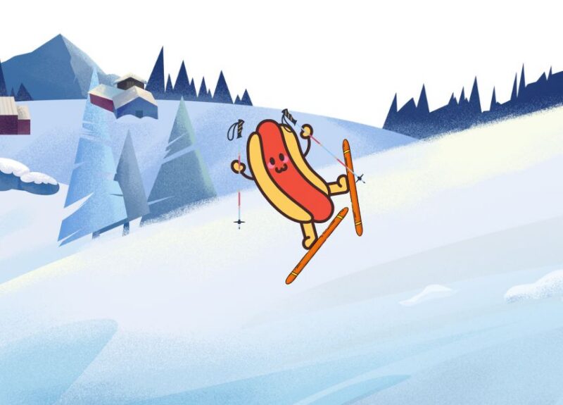 skiing hotdog