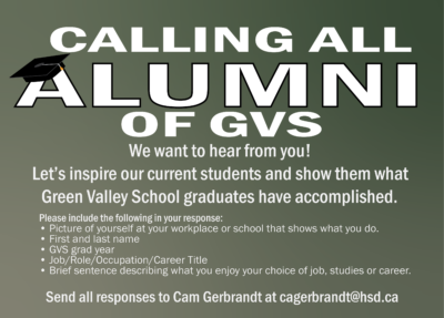 Calling all alumni of GVS. We want to hear from you.